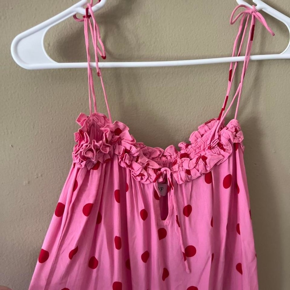 S/W/F Pink Dress‎ Red Polka Dot Ruffle Trimmed Sleeveless Maxi Dress - Picture 4 of 6